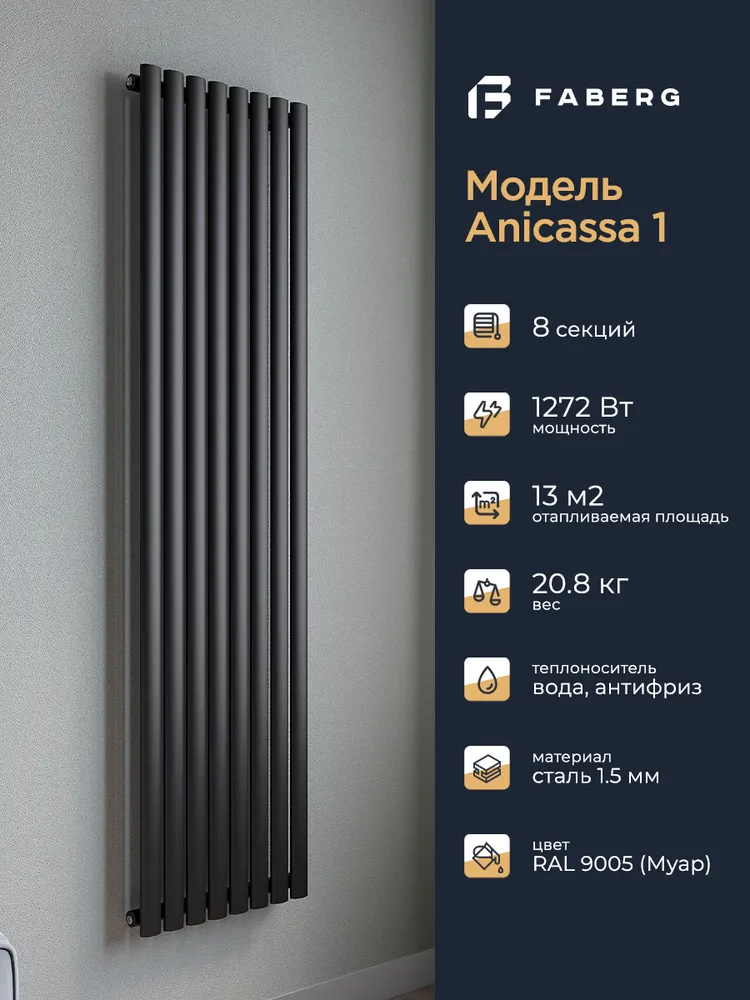 Радиатор трубчатый Faberg Anicassa 1/1800мм 8 секций (универсальное подключение) черный